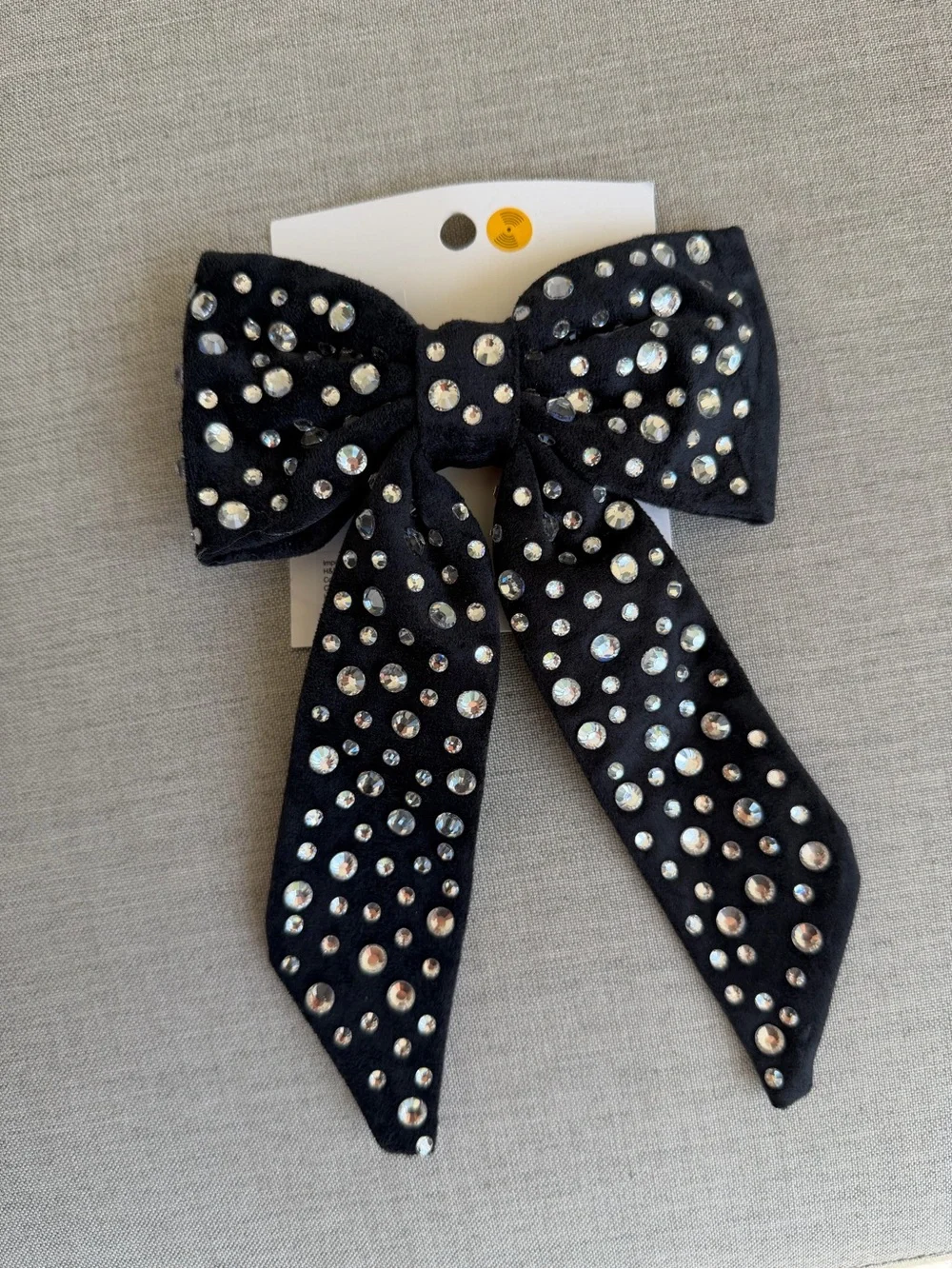 H&M Black Bow Hair Clip with Clear Rhinestones